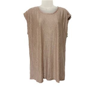 Tahari Short Sleeve Button Back Brown Striped  100% Linen Top XL